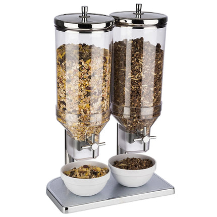 GGM Gastro Cereal Dispenser - FRESH+EASY - double - Rotary Dispense - 2 Plastic Containers - 2x 4.5L - Stainless Steel Stand