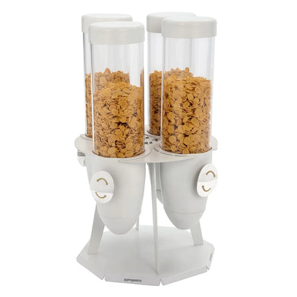 GGM Gastro Cereal Dispenser - quadruple - rotating - White - Rotary Dispense - Stainless Steel Stand
