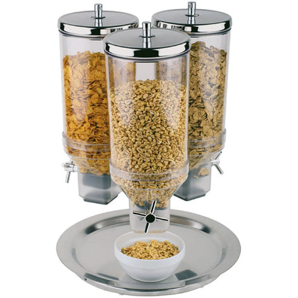 GGM Gastro Cereal Dispenser - ROTATION - triple - rotating - Rotary Dispense - 3 Plastic Containers - 3x 4.5L - Stainless Steel Stand