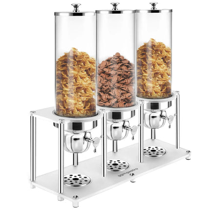 GGM Gastro Cereal Dispenser - triple - Rotary Dispense - 3 Plastic Containers - 3x 3.7L - Stainless Steel Stand