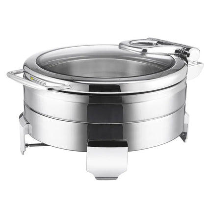 GGM Gastro Chafing Dish - Stainless Steel - Round - with Soft-Close Glass Lid