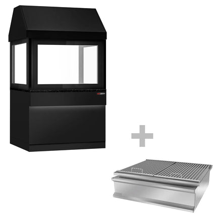 GGM Gastro Charcoal Grill TORONTO - 1100mm - Black Front - Black Granite Worktop - tempered glass front - 2 grill grates