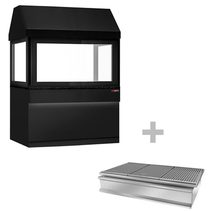 GGM Gastro Charcoal Grill TORONTO - 1500mm - Black Front - Black Granite Worktop - tempered glass front - 3 grill grates