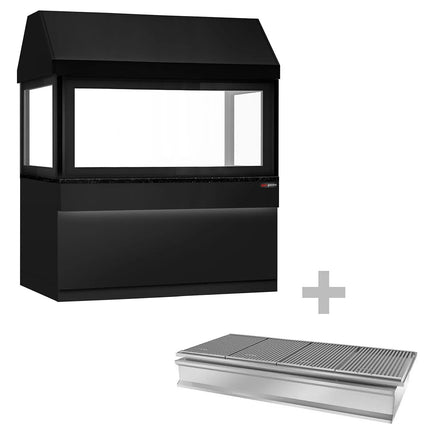 GGM Gastro Charcoal Grill TORONTO - 1900mm - Black Front - Black Granite Worktop - tempered glass front - 4 grill grates
