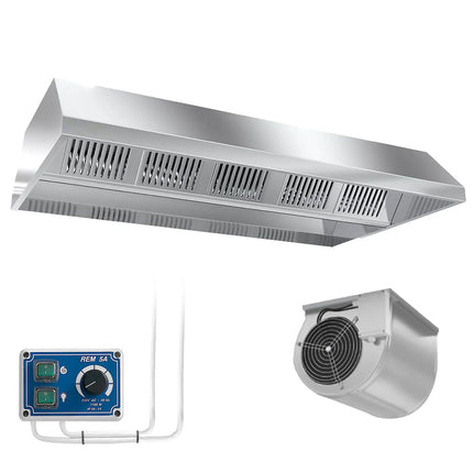 GGM Gastro Chụp Hút Mùi Gắn Trần Có Quạt Tích Hợp - 2400mm - Kèm Bộ Điều Tốc Ngoài, Bộ Lọc Vách Ngăn & Đèn LED - Sâu 1300mm