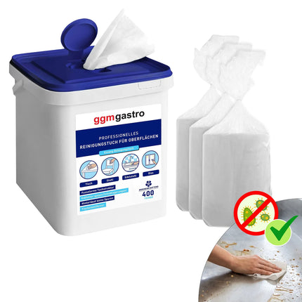 GGM Gastro Cleaning & All-Purpose Wipes - 1600wipes - Degreasing - Streak-free - Low-lint - Refillable dispenser with resealable lid - incl. 1 dispenser & 3 refill packs