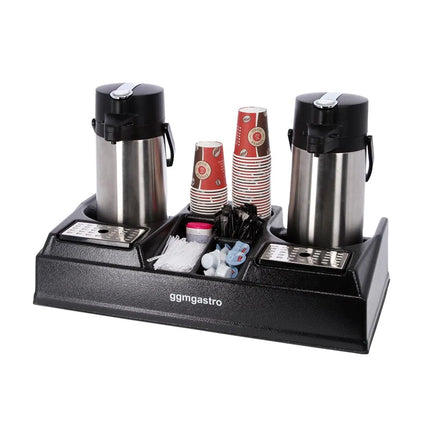GGM Gastro Coffee Station for 2 Insulated Jugs - with 5 Storage Compartments - Plastic - 665x330x145mm - incl. 2 plastic inserts & drip trays