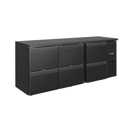 GGM Gastro Commercial Back Bar Bottle Cooler ECO - 2002x513mm - with 6 Drawers - 386L - Black