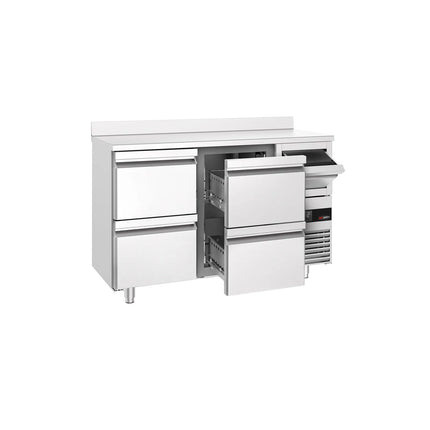GGM Gastro Commercial Back Bar Bottle Cooler PREMIUM - 1580x600x1150mm - with 4 Drawers, upstand & knock box for coffee
