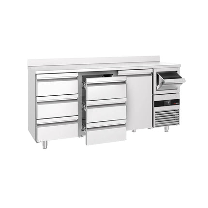GGM Gastro Commercial Back Bar Bottle Cooler PREMIUM - 2135x600x1150mm - 570L - with 1 Solid Door & 6 Drawers, upstand & knock box for coffee - Stainless Steel