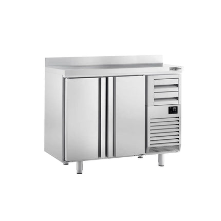 GGM Gastro Commercial Back Bar Bottle Cooler PREMIUM PLUS - 1468x600x1150mm - with 2 Solid Doors & 2 Drawers, upstand, locks & auto defrost - 340L