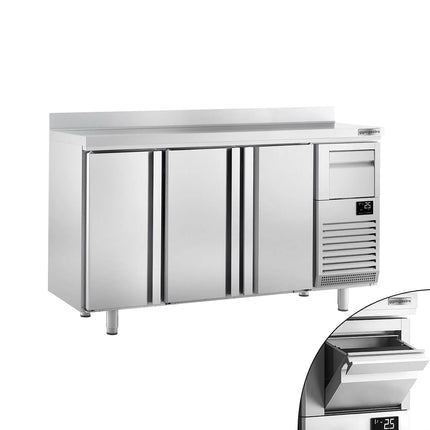 GGM Gastro Commercial Back Bar Bottle Cooler PREMIUM PLUS - 1960x600x1150mm - with 3 Solid Doors, upstand & knock box for coffee - 520L