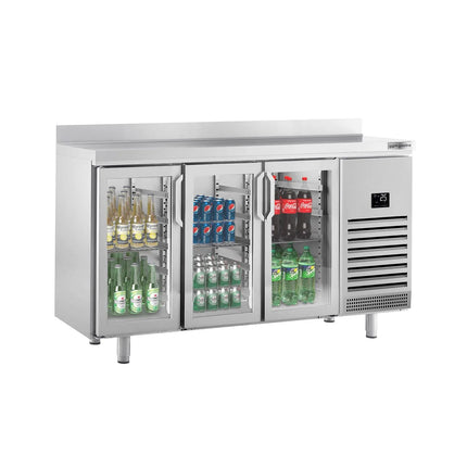 GGM Gastro Commercial Back Bar Bottle Cooler PREMIUM PLUS - 1960x700mm - 465L - with 3 Hinged Glass Doors, upstand & locks