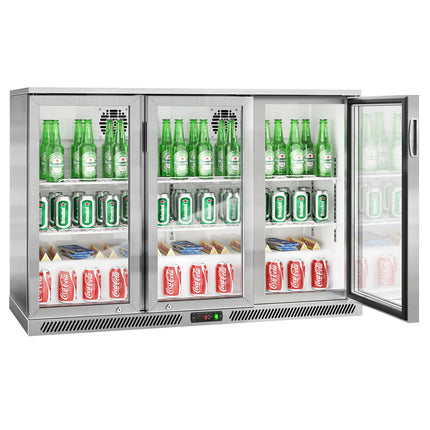 GGM Gastro Commercial Back Bar Cooler - 1350mm - 300L - with 3 glass hinged doors - Stainless steel