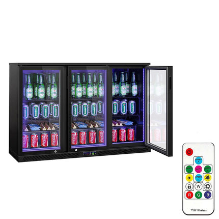 GGM Gastro Commercial Back Bar Cooler - 1350mm - 320L - with 3 glass hinged doors - Black