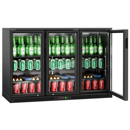 GGM Gastro Commercial Back Bar Cooler - 1350mm - 320L - with 3 glass hinged doors - Black