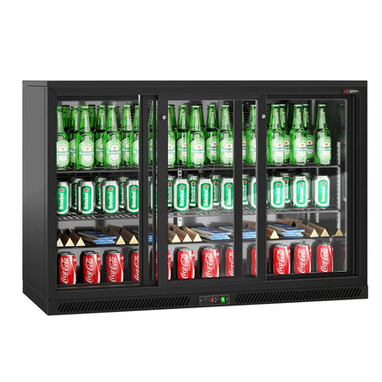 GGM Gastro Commercial Back Bar Cooler - 1350mm - 320L - with 3 glass sliding doors - Black