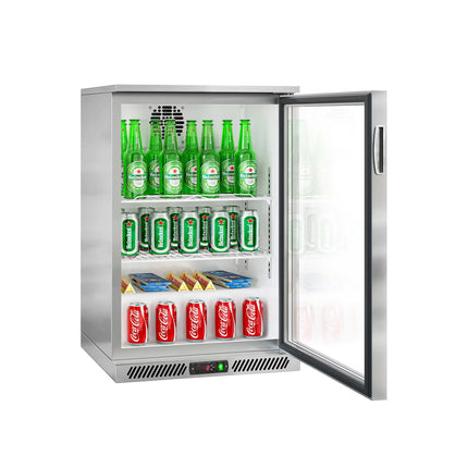 GGM Gastro Commercial Back Bar Cooler - 600mm - 130L - with 1 glass hinged door - Stainless steel