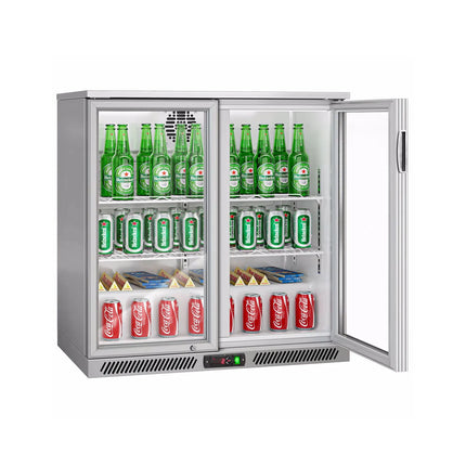 GGM Gastro Commercial Back Bar Cooler - 900mm - 220 litres - with 2 glass swing doors - Grey