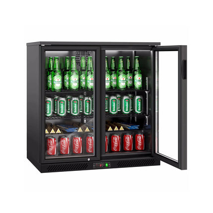 GGM Gastro Commercial Back Bar Cooler - 900mm - 220L - with 2 glass hinged doors - Black - For UK