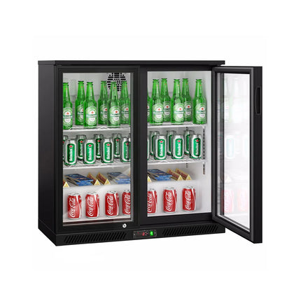 GGM Gastro Commercial Back Bar Cooler - 900mm - 220L - with 2 glass hinged doors - Black