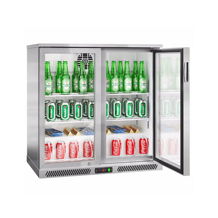 GGM Gastro Commercial Back Bar Cooler - 900mm - 220L - with 2 glass hinged doors - Stainless steel
