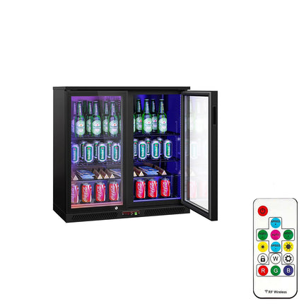 GGM Gastro Commercial Back Bar Cooler - 900mm - 220L - with 2 glass hinged doors - Black