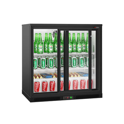 GGM Gastro Commercial Back Bar Cooler - 900mm - 220L - with 2 glass sliding doors - Black - For UK