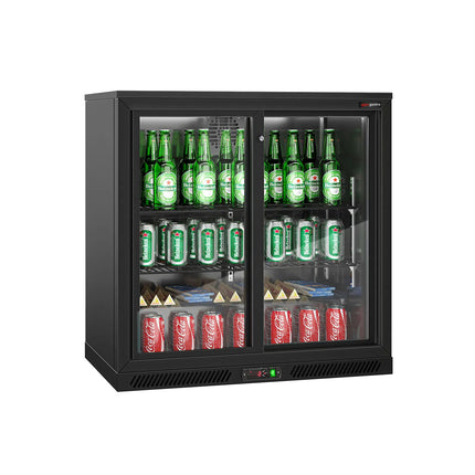 GGM Gastro Commercial Back Bar Cooler - 900mm - 220L - with 2 glass sliding doors - Black
