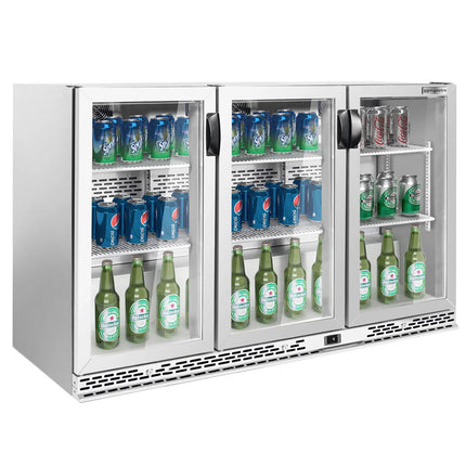 GGM Gastro Commercial Back Bar Cooler PREMIUM PLUS - 1350mm - 330L - with 3 glass hinged doors - Stainless steel