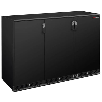 GGM Gastro Commercial Back Bar Cooler PREMIUM PLUS - 1350mm - 330L - with 3 glass hinged doors - Black