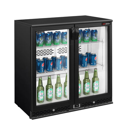 GGM Gastro Commercial Back Bar Cooler PREMIUM PLUS - 900mm - 193L - with 2 glass hinged doors - Black