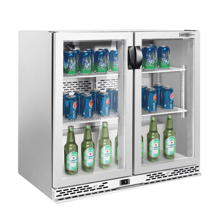 GGM Gastro Commercial Back Bar Cooler PREMIUM PLUS - 900mm - 193L - with 2 glass hinged doors - Black