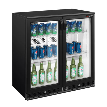 GGM Gastro Commercial Back Bar Cooler PREMIUM PLUS - 900mm - 220L - with 2 glass hinged doors - Black