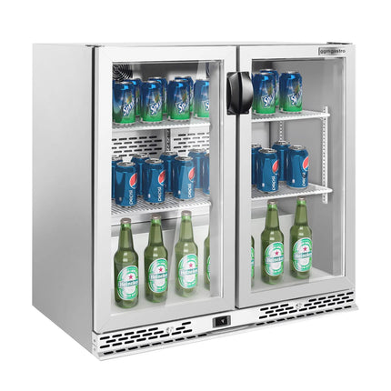 GGM Gastro Commercial Back Bar Cooler PREMIUM PLUS - 900mm - 220L - with 2 glass hinged doors - Black
