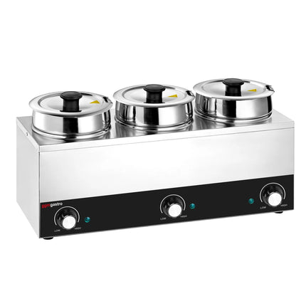 GGM Gastro Commercial Bain Marie Soup & Sauce Warmer - 10.5L - 450W - 3 Pots x 3.5L