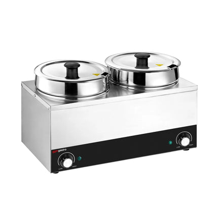 GGM Gastro Commercial Bain Marie Soup & Sauce Warmer - Wet Heat - 13L - 400W - 2 Round Pots with each 6,5L