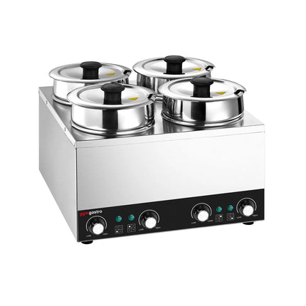 GGM Gastro Commercial Bain Marie Soup & Sauce Warmer - Wet Heat - 14L - 600W - 4 Round Pots with each 3,5L