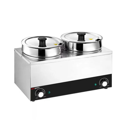 GGM Gastro Commercial Bain Marie Soup & Sauce Warmer - Wet Heat - 7L - 300W - 2 Round Pots with each 3,5L
