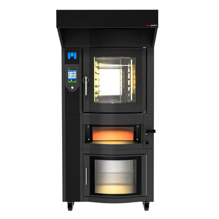 GGM Gastro Commercial Bakery Convection Oven with Steam Injection - Touchscreen Controls - 6x 600x400mm (EN 60x40) - Black - with Prover Cabinet & with Hood