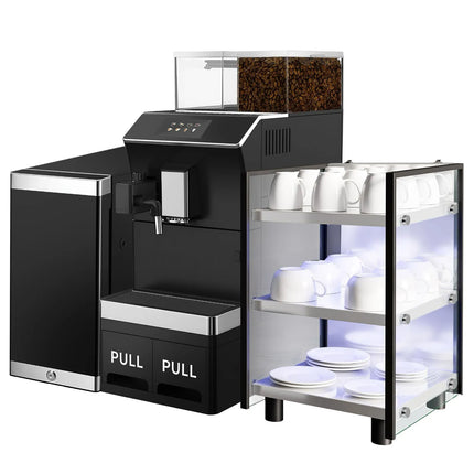GGM Gastro Commercial Bean to Cup Coffee Machine - 16 Drink Options - 12.7 cm Touchscreen - incl. Cup Warmer & Milk Fridge