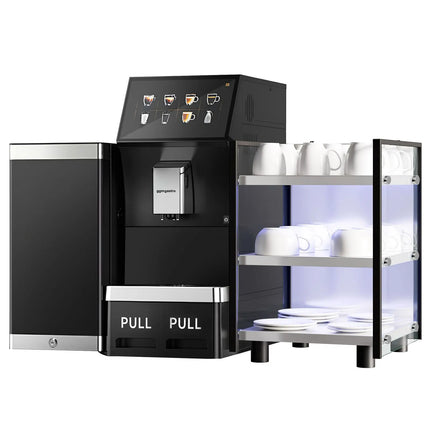 GGM Gastro Commercial Bean to Cup Coffee Machine - 16 Drink Options - 25.4 cm Touchscreen - incl. Cup Warmer & Milk Fridge