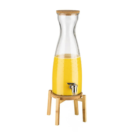 GGM Gastro Commercial Beverage Dispenser / Glass Drinks Dispenser - FRESH WOOD - glass jar with tap & cork lid on stand - 4.5 Litres - Glass - incl. stand & cork coaster