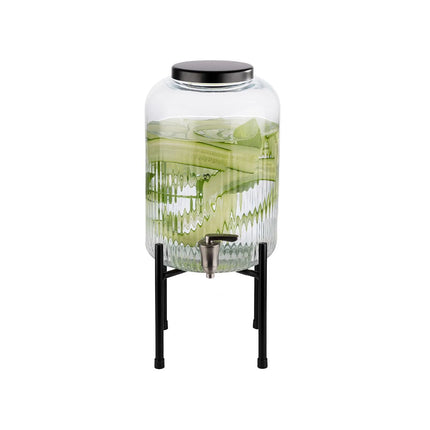 GGM Gastro Commercial Beverage Dispenser / Glass Drinks Dispenser - INDUSTRIAL - glass jar with tap & wire stand - 7 Litres - Glass - incl. wire stand