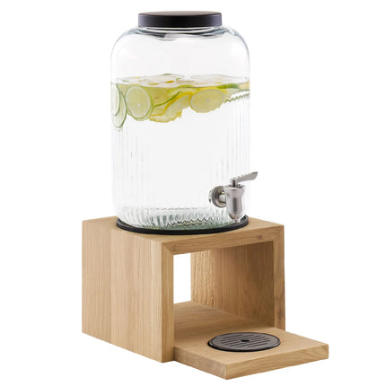 GGM Gastro Commercial Beverage Dispenser / Glass Drinks Dispenser - VALO - stainless-steel container with tap on oak wood base - 7 Litres - Stainless steel - incl. stand
