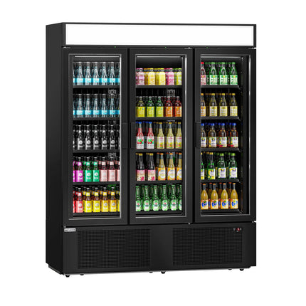GGM Gastro Commercial Beverage Display Fridge - 1600mm - 891 Litres - with 3 hinged glass doors - Black - Temperature range 1 to 10 °C