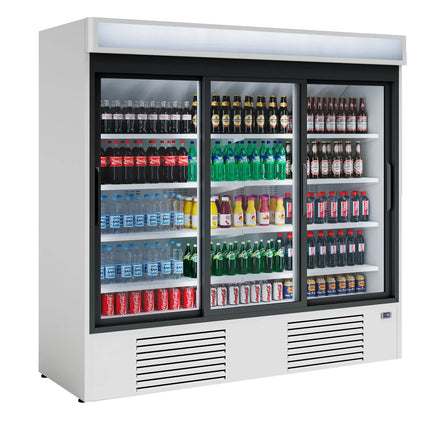GGM Gastro Commercial Beverage Display Fridge - 2081mm - 2030 Litres - with 3 hinged glass doors - LED lighting - digital controller with temperature display - Temperature range 4 to 8 °C