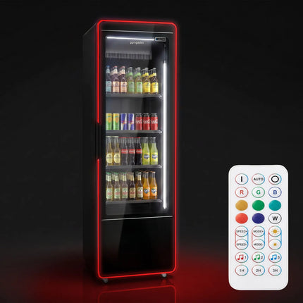 GGM Gastro Commercial Beverage Display Fridge – 560 Litres – Frameless Design – Single Glass Door with Coloured LED Lighting