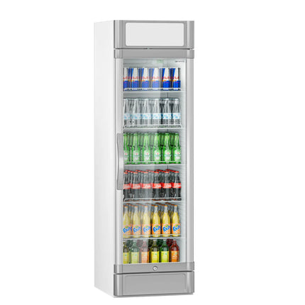 GGM Gastro Commercial Beverage Display Fridge - 595mm - 347 Litres - with 1 hinged glass door - LED lighting - Temperature range 2 to 10 °C - Grey