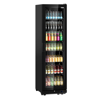GGM Gastro Commercial Beverage Display Fridge - 595mm - 569 Litres - with 1 hinged glass door - LED lighting - Black - Temperature range 0 to 7 °C